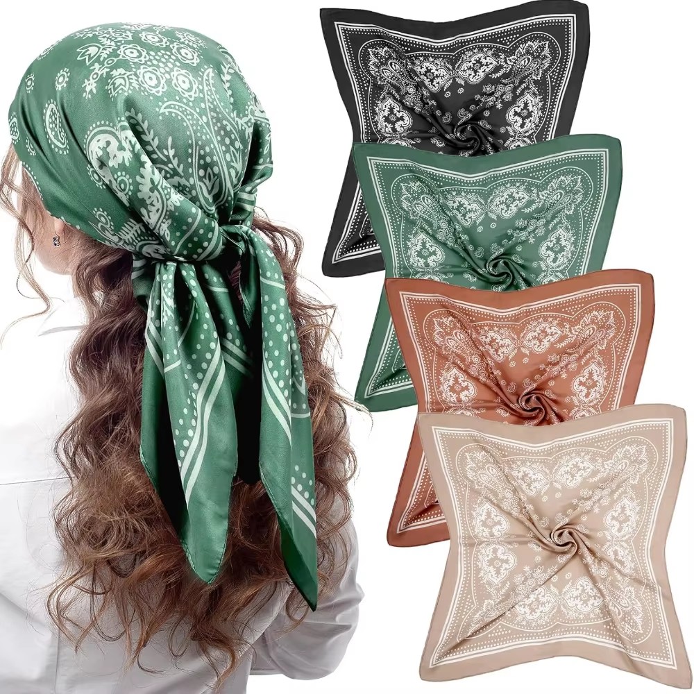 Luxury Skincare Headband - Syal Sutra Mewah Bermotif Paisley Persegi
